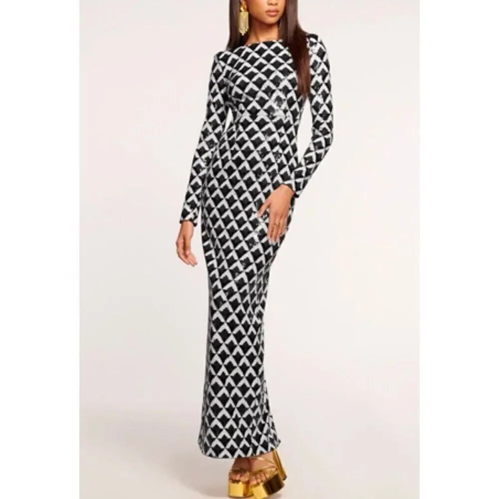 Ramy Brook Celia Sequin Maxi Dress In Black Checkmate
